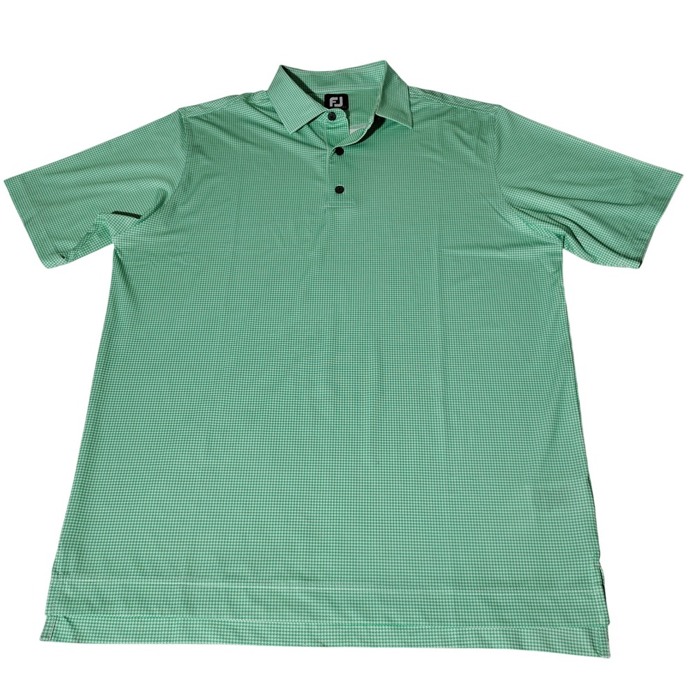 FootJoy Men Green Houndstooth Performance Golf Polo Shirt Sz Large - Imperfect